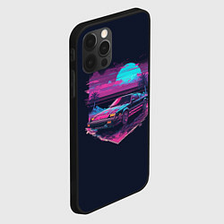 Чехол для iPhone 12 Pro Max Пальмы и гоночная машина в пурпурном свечении, цвет: 3D-черный — фото 2