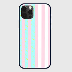 Чехол iPhone 12 Pro Max Полоска Барби и Кена - сплит: нежно-мытный и розов