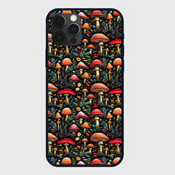 Чехол для iPhone 12 Pro Max Сказочные грибы мухоморы паттерн, цвет: 3D-черный