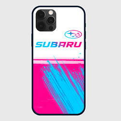 Чехол iPhone 12 Pro Max Subaru neon gradient style: символ сверху