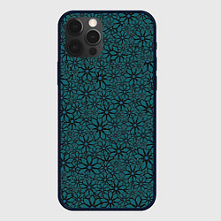 Чехол для iPhone 12 Pro Max Цветочный паттерн сине-зелёный, цвет: 3D-черный