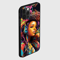 Чехол для iPhone 12 Pro Max Красивая киберпанк девушка и яркие краски в стиле, цвет: 3D-черный — фото 2