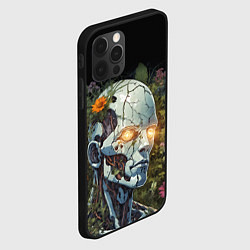 Чехол для iPhone 12 Pro Max Киборг с треснувшей головой и растениями со светящ, цвет: 3D-черный — фото 2