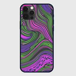 Чехол для iPhone 12 Pro Max Волнистый узор фиолетовый и зелёный, цвет: 3D-черный