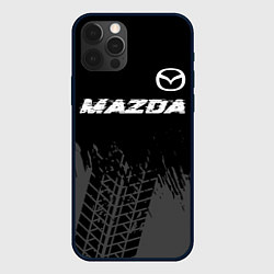 Чехол для iPhone 12 Pro Max Mazda speed на темном фоне со следами шин: символ, цвет: 3D-черный