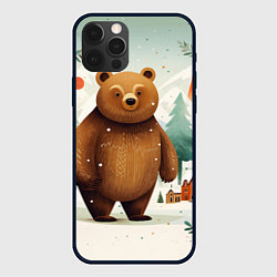 Чехол для iPhone 12 Pro Max Рождественский мишка фолк-арт, цвет: 3D-черный
