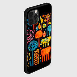 Чехол для iPhone 12 Pro Max Африканский узор со слонами - нейросеть, цвет: 3D-черный — фото 2