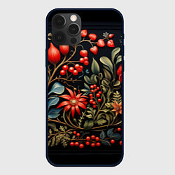 Чехол для iPhone 12 Pro Max Новогодние ягоды и цветы, цвет: 3D-черный