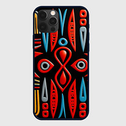 Чехол для iPhone 12 Pro Max Красно-синий узор в африканском стиле, цвет: 3D-черный