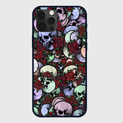 Чехол для iPhone 12 Pro Max Череп с розами паттерн, цвет: 3D-черный