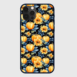 Чехол для iPhone 12 Pro Max Паттерн тыквы и цветы, цвет: 3D-черный