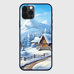 Чехол для iPhone 12 Pro Max Новогодняя зимняя деревня, цвет: 3D-черный