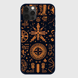 Чехол для iPhone 12 Pro Max Паттерн в славянском стиле на тёмном фоне, цвет: 3D-черный