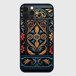 Чехол для iPhone 12 Pro Max Узор с растительными элементами в славянском стиле, цвет: 3D-черный