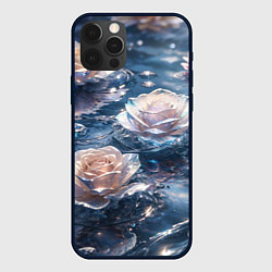 Чехол для iPhone 12 Pro Max Белые розы на воде, цвет: 3D-черный