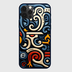 Чехол для iPhone 12 Pro Max Абстрактный цветной паттерн в славянском стиле, цвет: 3D-черный