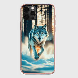 Чехол для iPhone 12 Pro Max Волк в темном лесу, цвет: 3D-светло-розовый
