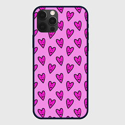 Чехол iPhone 12 Pro Max Розовые сердечки каракули