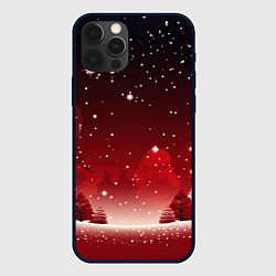 Чехол для iPhone 12 Pro Max Зимний берег реки с деревьями и льдом, цвет: 3D-черный