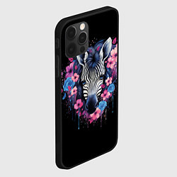 Чехол для iPhone 12 Pro Max Портрет зебры в цветах, цвет: 3D-черный — фото 2