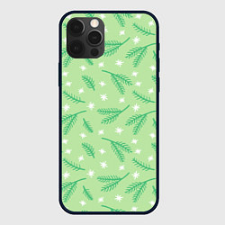 Чехол для iPhone 12 Pro Max Узор с новогодней еловой ветвью, цвет: 3D-черный