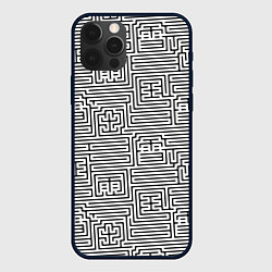 Чехол для iPhone 12 Pro Max Лабиринт с иероглифами на белом, цвет: 3D-черный