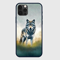 Чехол для iPhone 12 Pro Max Минималистичный пейзаж с волком акварель, цвет: 3D-черный