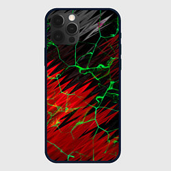 Чехол для iPhone 12 Pro Max Зелёные трещины узоры, цвет: 3D-черный