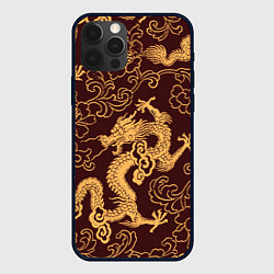 Чехол для iPhone 12 Pro Max Черно-золотая гравюра дракона, цвет: 3D-черный