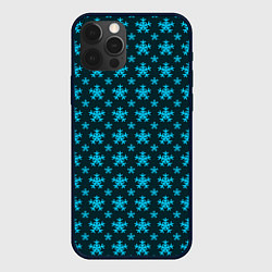 Чехол для iPhone 12 Pro Max Паттерн снежинки тёмно-бирюзовый, цвет: 3D-черный
