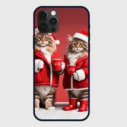 Чехол для iPhone 12 Pro Max С новым котом - два кота в костюмах Санты, цвет: 3D-черный