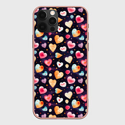Чехол для iPhone 12 Pro Max Паттерн с сердечками на Валентинов день, цвет: 3D-светло-розовый