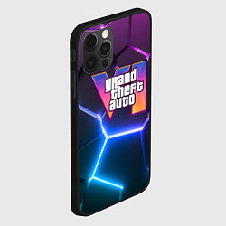 Чехол для iPhone 12 Pro Max GTA 6 лого на фоне разлома фиолетовых и синих плит, цвет: 3D-черный — фото 2