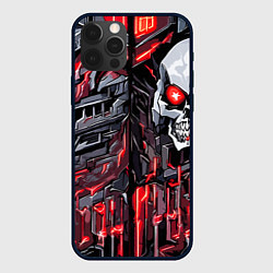 Чехол для iPhone 12 Pro Max Красные полосы и череп, цвет: 3D-черный