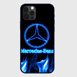 Чехол для iPhone 12 Pro Max Mercedes-benz blue neon, цвет: 3D-черный