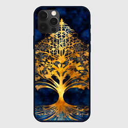 Чехол iPhone 12 Pro Max Волшебное золотое дерево на синем фоне