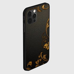 Чехол для iPhone 12 Pro Max Объемные золотые узоры на черной ткани лепнина, цвет: 3D-черный — фото 2