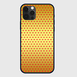 Чехол для iPhone 12 Pro Max Красные сердечки на золотом фоне, цвет: 3D-черный