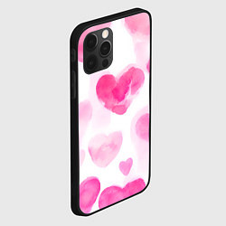 Чехол для iPhone 12 Pro Max Акварельные розовые сердечки, цвет: 3D-черный — фото 2