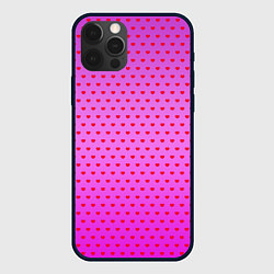 Чехол для iPhone 12 Pro Max Красные сердечки на ярко розовом фоне, цвет: 3D-черный