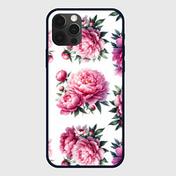 Чехол для iPhone 12 Pro Max Розовые цветы пиона, цвет: 3D-черный