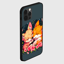 Чехол для iPhone 12 Pro Max Милые лисички в цветах, цвет: 3D-черный — фото 2