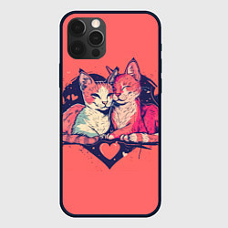Чехол для iPhone 12 Pro Max Влюбленные коты в виде сердца, цвет: 3D-черный