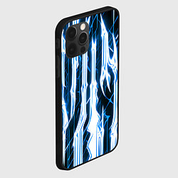 Чехол для iPhone 12 Pro Max Синие неоновые полосы на чёрном фоне, цвет: 3D-черный — фото 2