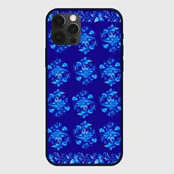 Чехол iPhone 12 Pro Max Узоры гжель на синем фоне