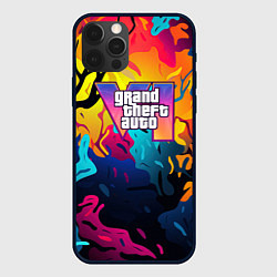 Чехол для iPhone 12 Pro Max GTA 6 logo яркий неоновый камуфляжный стиль, цвет: 3D-черный