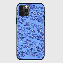 Чехол для iPhone 12 Pro Max Узоры гжель на голубом фоне, цвет: 3D-черный