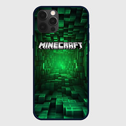 Чехол iPhone 12 Pro Max Minecraft logo зеленые плитки