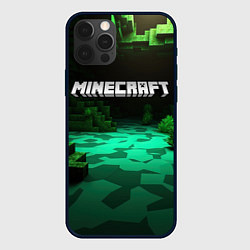 Чехол iPhone 12 Pro Max Minecraft logo зеленый яркий мир