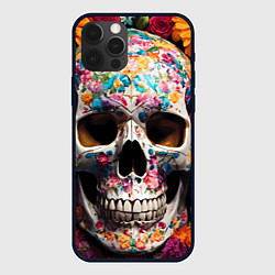 Чехол для iPhone 12 Pro Max Яркие цветы и череп, цвет: 3D-черный